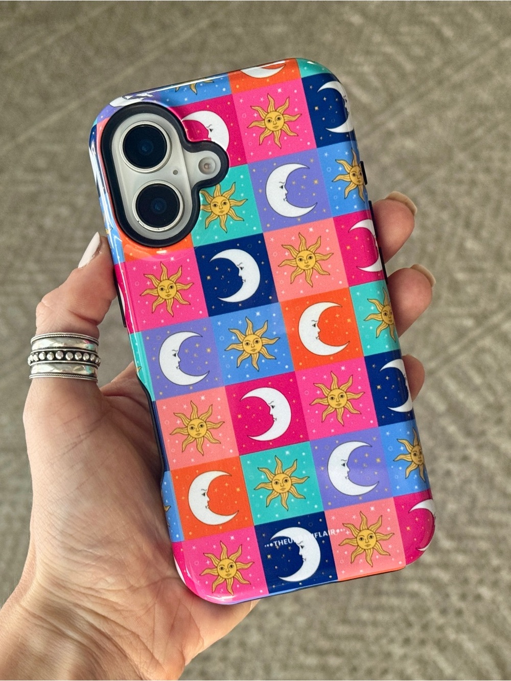 Vibrant Eclectic Sun & Moon Checkerboard Phone Case For iPhone 16